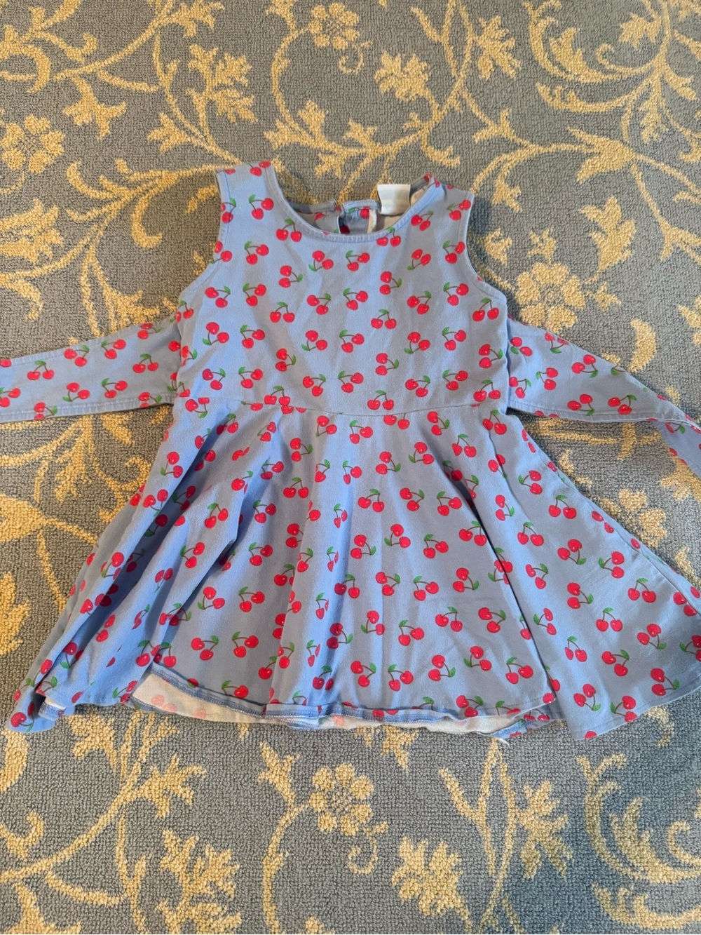 Girls Light Blue Cherry Print Long-Sleeve Dress